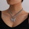 Cuban Chunky Necklace Full Of Rhinestones Big Butterfly Alloying Pendant Choker For Female Glam