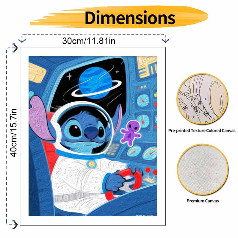 Disney Digital Oil Painting Art Kit Stitch Astronaut Space Theme Hand Filled Home Decor