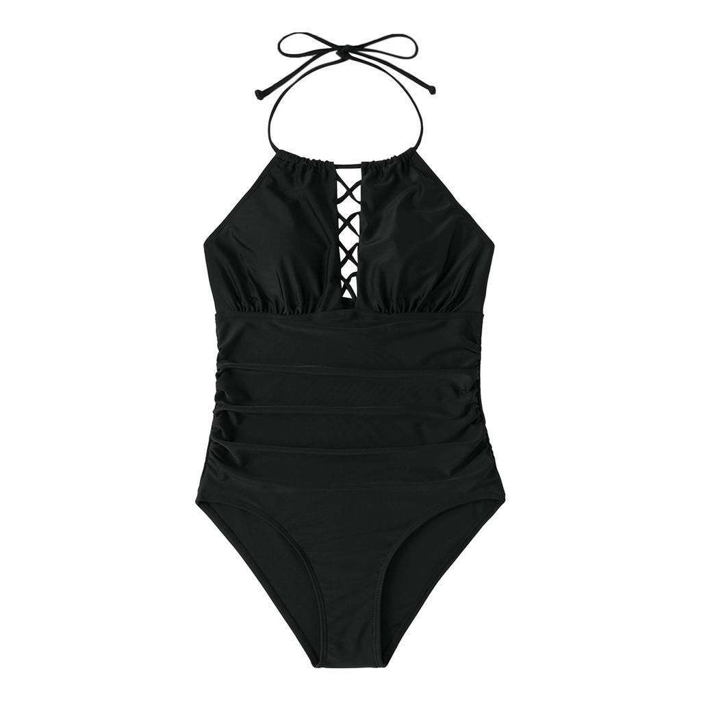 Женский цельный купальник с нагрудником без стального бюстгальтера, однотонный купальник