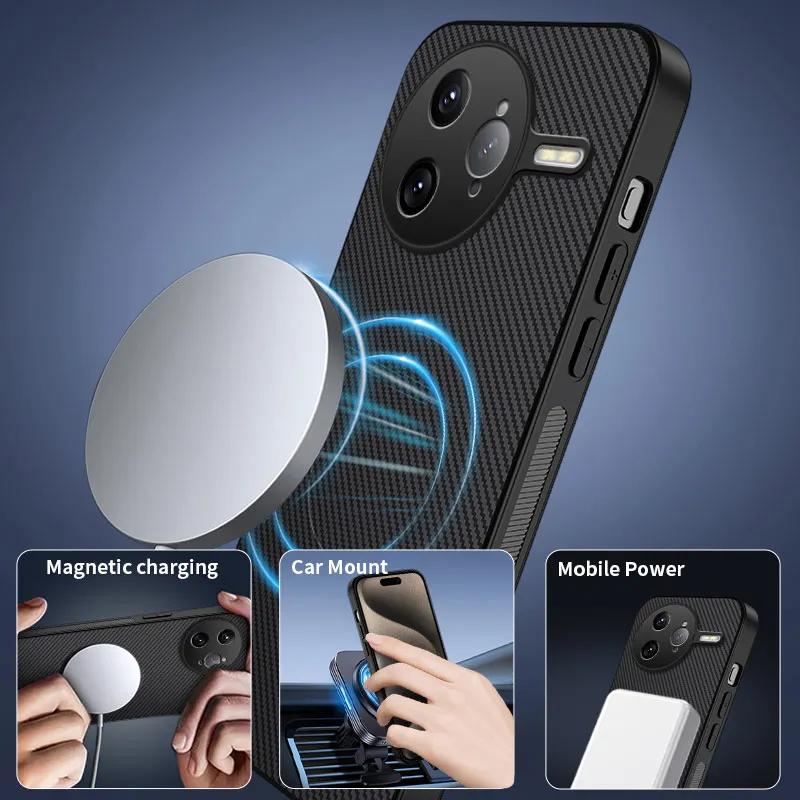 Carbon Fiber Wireless Charging Magnetic Cases For Poco F7 Ultra F6 Pro Lens Protection Silicone Soft Bumper Cover Phone Case