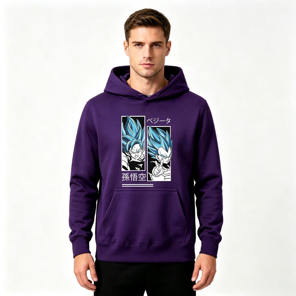 Men's Super Saiyan Blue Printed Pullover Hoodie Casual Anime Long Sleeve Sweatshirt