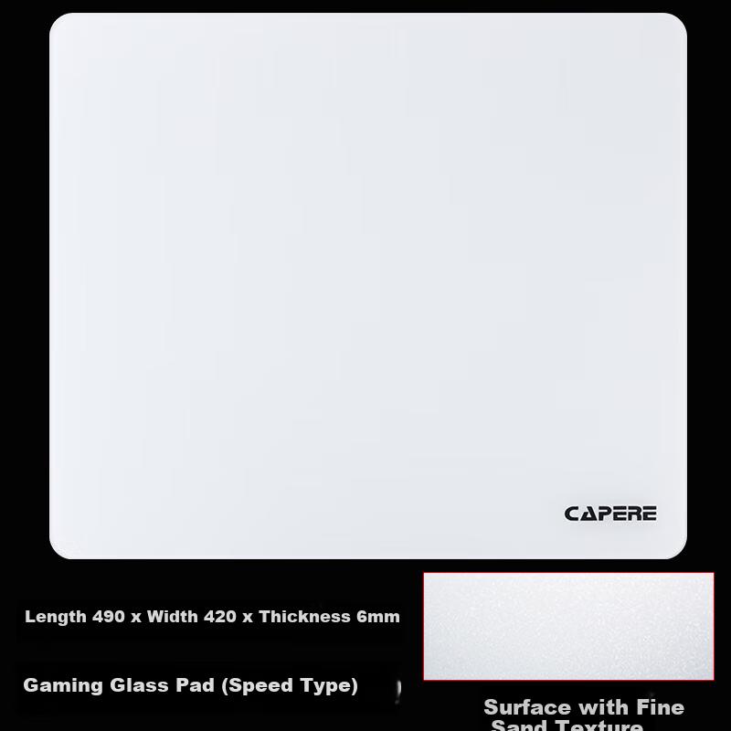CAPERE Waterproof Full Steel Smooth Glass Gaming Mouse Pad, Thickened Non-Slip PU Base, Glass Pad Pro [Bright Moon White] 490x420x6mm Speed Type