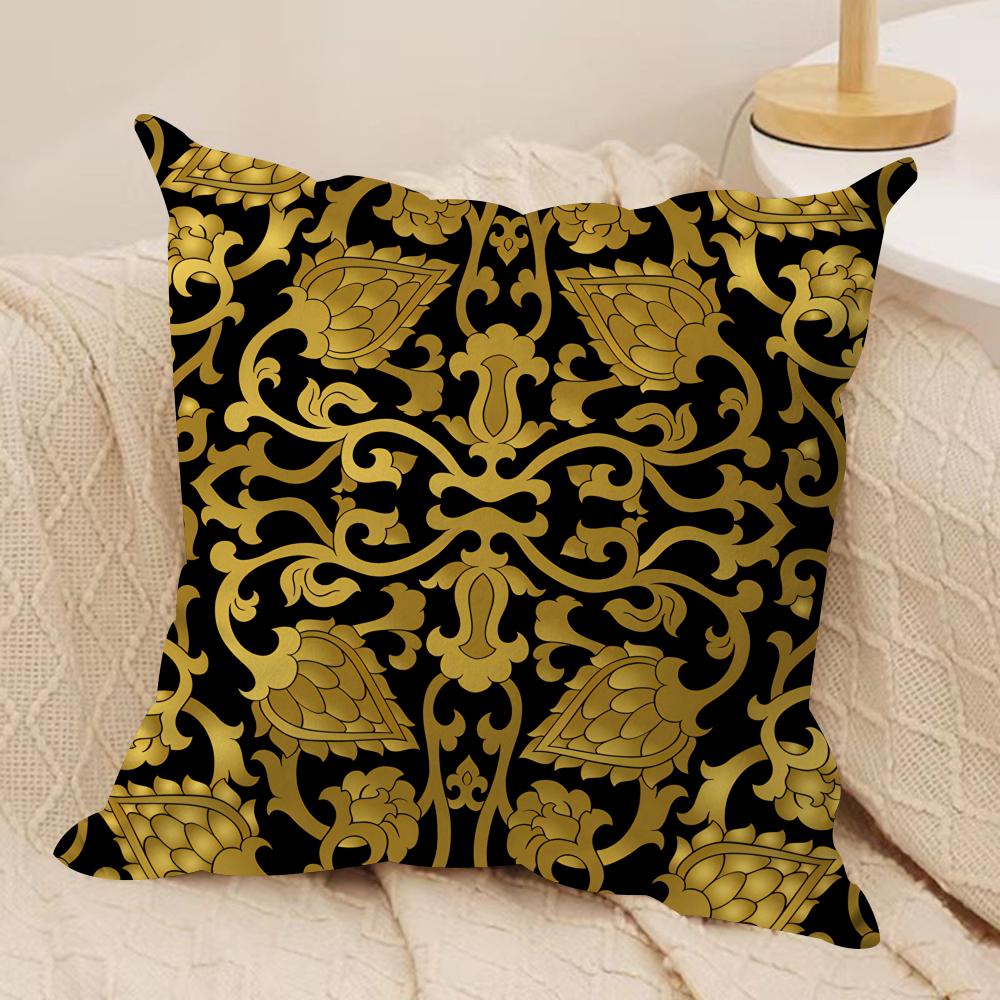 Gold European Style Retro Cushion Cover Silky Short Plush Invisible Zipper Dustproof Sofa Pillow Case for Home Decor