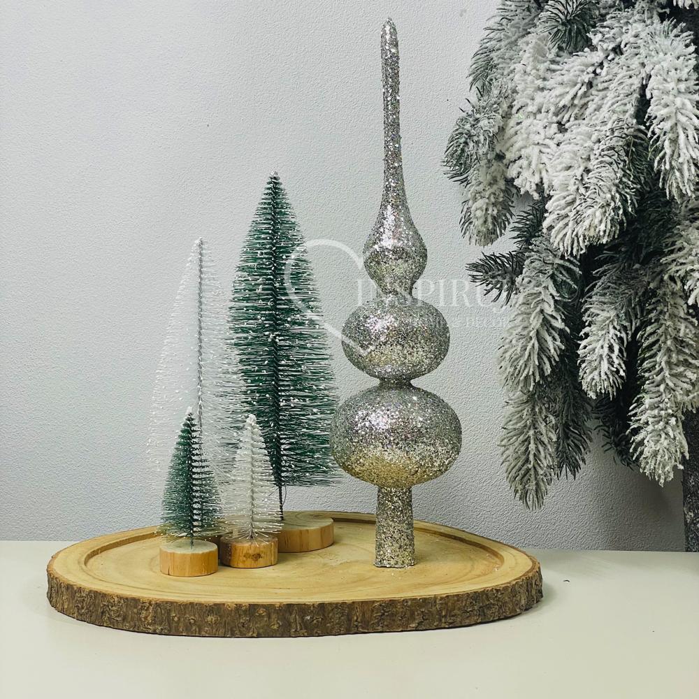 Szpic srebrny na choinkę - czubek choinkowy w brokacie 34 cm