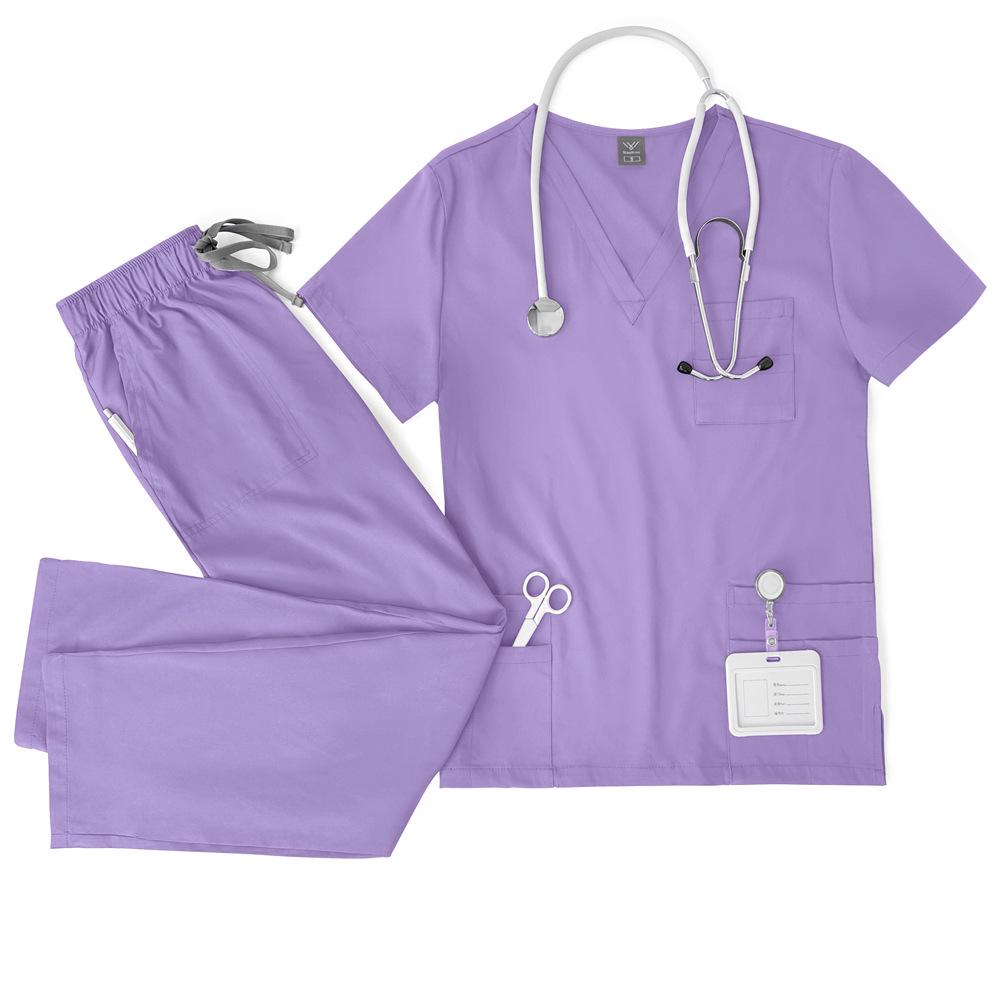 Meoexin V-Neck Nurse Uniform Set: Casual, Thin, Quick-Drying Scrub Suit with Double Pockets.