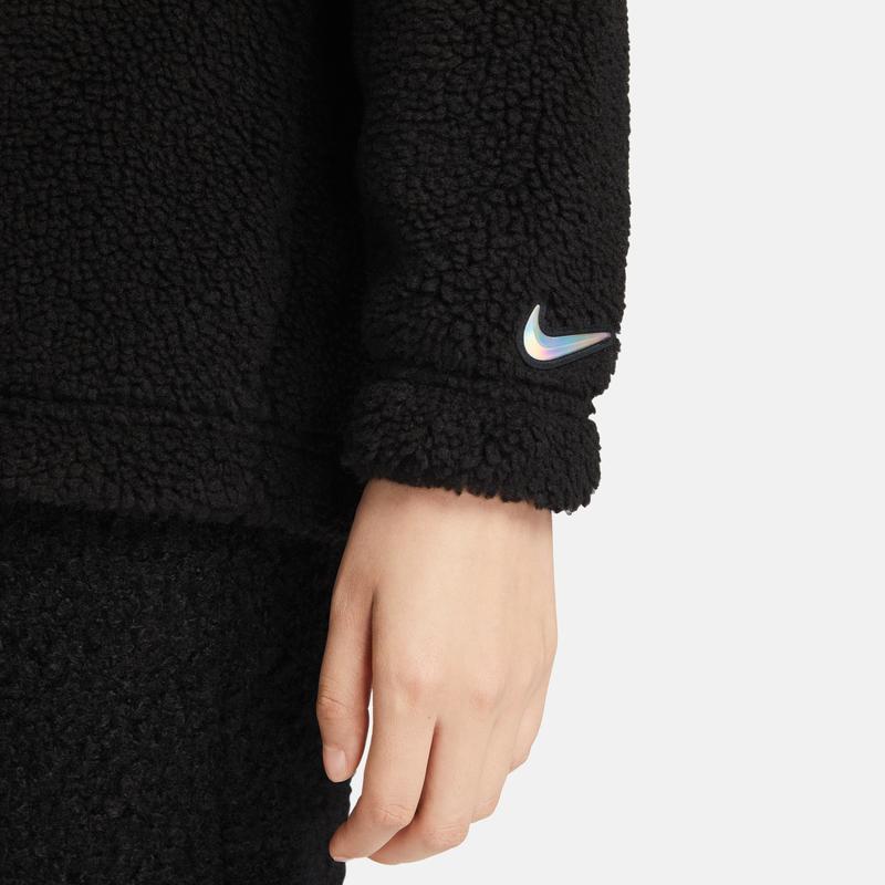 Nike Спортивная толстовка с капюшоном на молнии с логотипом Dragon Flight New Year Series и флисом Sherpa Feel, женские топы, черные FZ6536-010