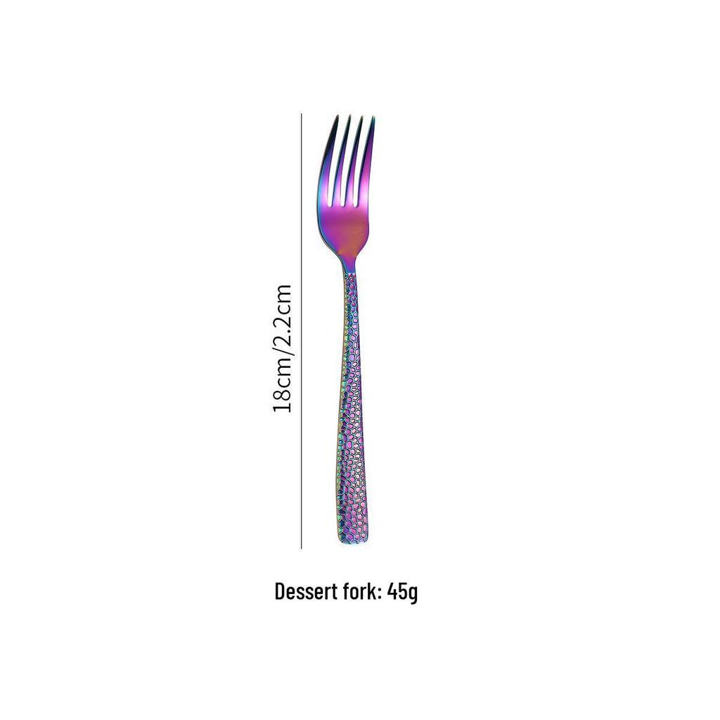 Gold-Plated Hammer Pattern Cutlery Set - 5-Piece Square Handle Stainless Steel Knife, Fork & Spoon Set