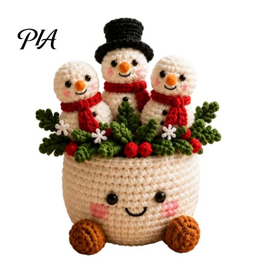 Soft Healing Holiday Ornaments Simulated Crochet Christmas Potted Decor, Knitted Mini Artificial Tree Flower Wool Knitting Plants Ornament,