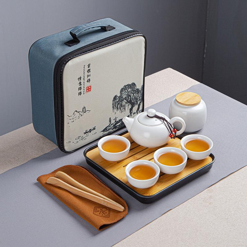 Portable Ceramic Ding Kiln Travel Kung Fu Tea Set Kuaike Cup Storage Bag Company Event Gifts