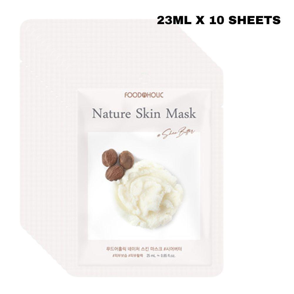 FoodaHolic Nature Skin Mask Масло Ши 23 мл X 10 Листов - Питательная и Глубоко Увлажняющая Тканевая Маска для Лица, Упаковка для Очень Сухой Кожи (10 листов)