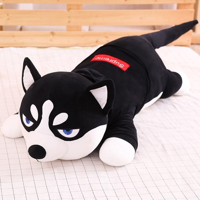 Funny Dressed Husky Pillow Stuffed Doll Stripe Sweater Soft Husky Lying Plush Toy Charming Dog Animals Kids Birthday Gift