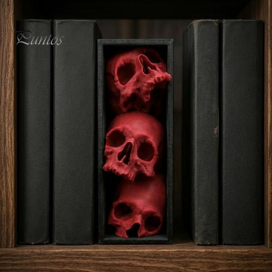 Темные фэнтези Домашние украшения 3 шт. Хэллоуин 3-уровневые книжные подставки в виде черепа, Готическая смоляная полка для книг Декор для офиса, Уникальные стопперы для книг Жуткий скелет