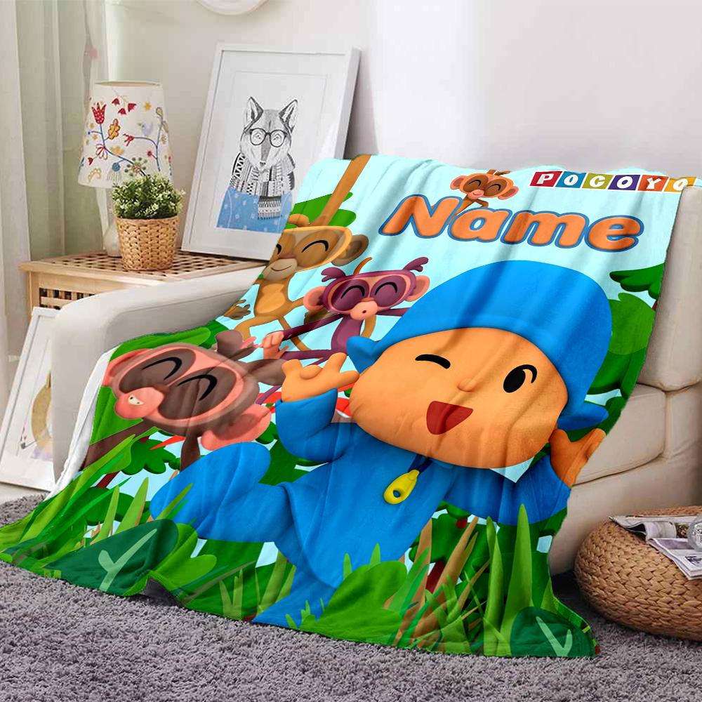 Custom Name Pocoyo Theme Printed Blanket Perfect For Couch Bed Travel Outdoor Use Machine Washable Cozy Durable