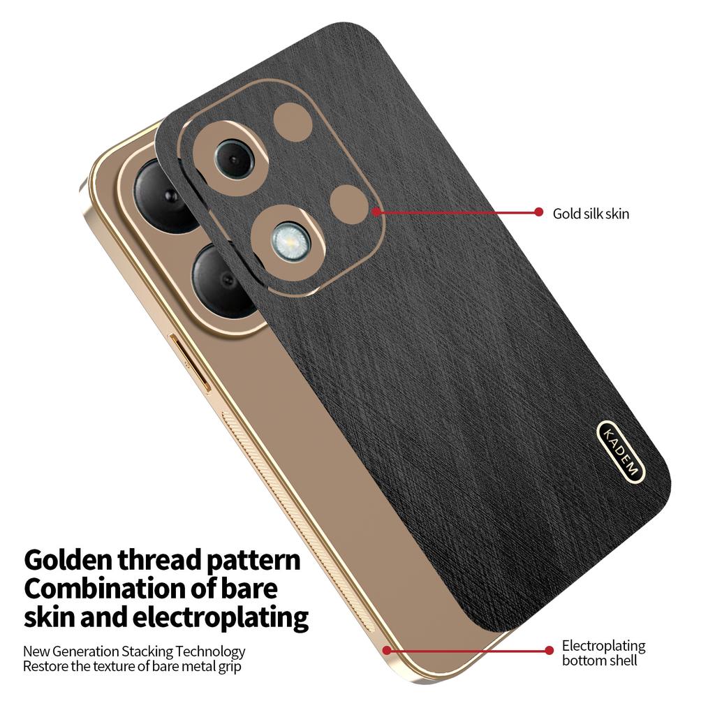 KADEM Phone Case For Xiaomi Redmi Note 13 Pro 4G/Note 14S 4G/Poco M6 Pro 4G,Electroplating Silk Texture PU+TPU Back Cover