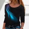 Round Neck 3D Gradient Color Printed Top Fashionable Casual Long Sleeved Women's T-shirts