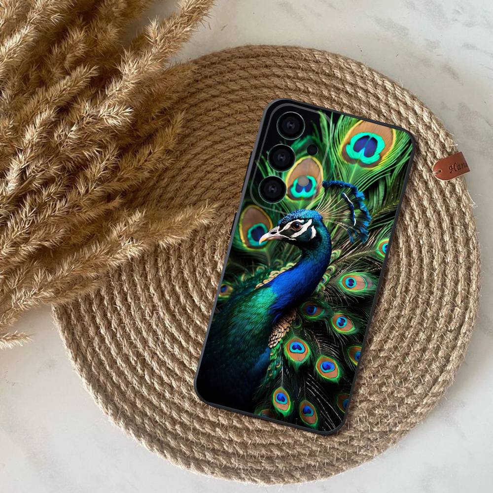 Bird Peacock Feather Phone Case For Samsung S25,S24,S21,S22,S23,S30,Ultra,S20,Plus,Fe,Lite,5G Black Cover