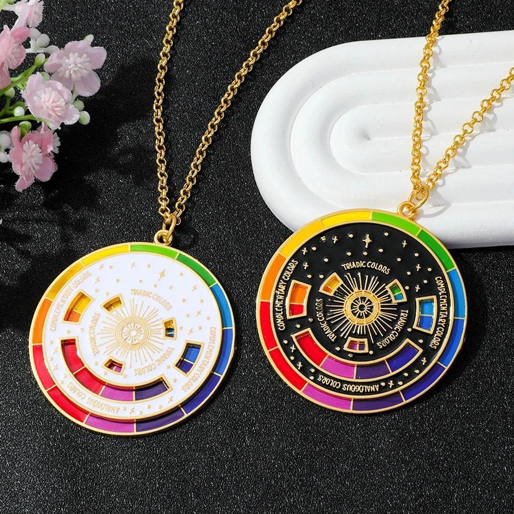 Adjustable Chain Color Wheel Necklace Unique Palette Pendant Fashion Rotating Round Pendant Gift