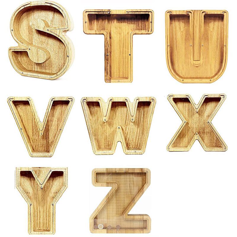 Custom Wooden Letter Piggy Bank with Stickers for Kids, Personalized Initials Money Bank Gift