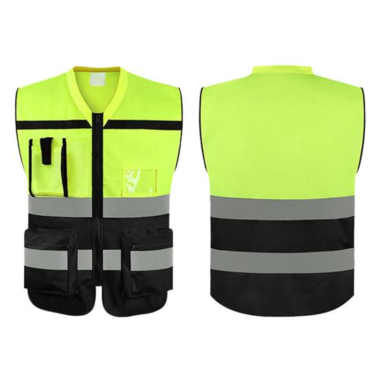 Мужской светоотражающий жилет высокой видимости с v-образным вырезом без рукавов и несколькими карманами, дизайн жилета с прозрачным ID, карманом, держателем для ручек, жилет, пальто