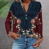 Women's Fashionable And Casual Shirt Long Sleeve V-neck Button Printed Blouse Top