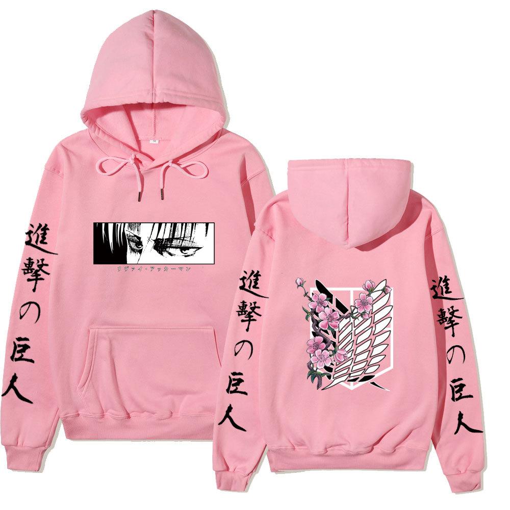 Attack on Titan Levi Ackerman Hoodie, Wings of Freedom Cherry Blossom Printed Pullover Hooded Sweatshirt Casual Long Sleeve Hoodie