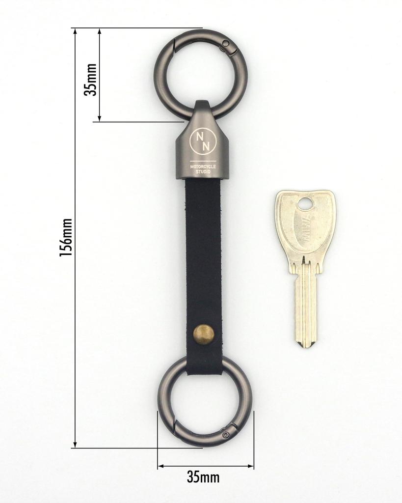 [NONINA] Italian Leather Key Chain for Motorcycles, Heavy Duty Ring, Simple, Motorcycle Key Ring, Braun