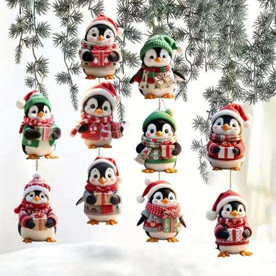 Деревянное Рождественское Украшение 2D Дед Мороз на Воздушном Шаре/Едущий на Велосипеде/Пингвин/Эльф Подвесной