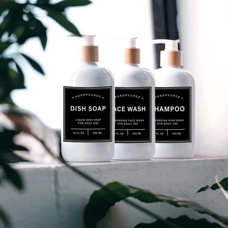 Черные/белые этикетки на дозаторе для мыла, наклейка на этикетку для лосьона, шампунь-кондиционер для мытья тела, ванная комната, душ, дозатор мыла, водонепроницаемые этикетки