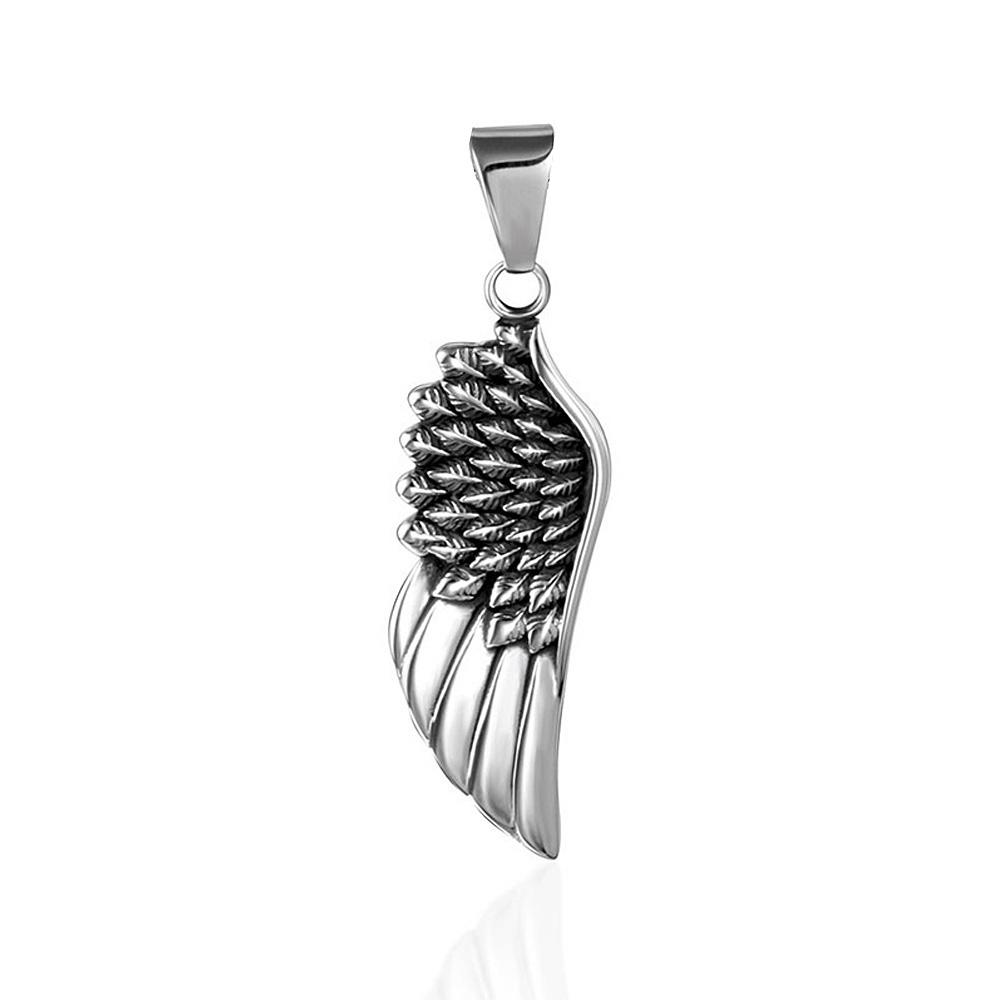 Retro Fashion Feather Angel Wing Necklace Pendant for Men Punk Stainless Steel Feather Pendant Men Women Jewelry Accessories