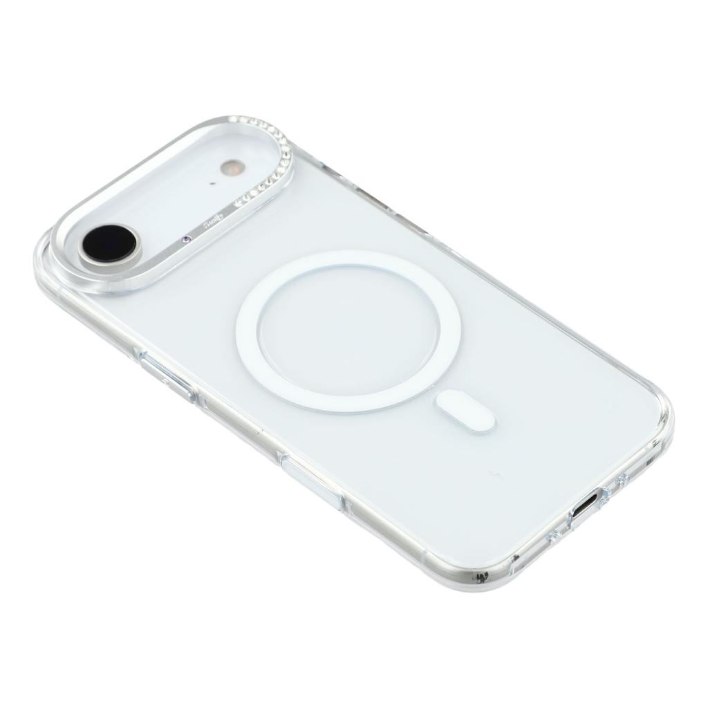 JAUCASE For iPhone 17 Air Magnetic Case Clear PC Phone Cover with Rhinestone Lens Frame/AI Button