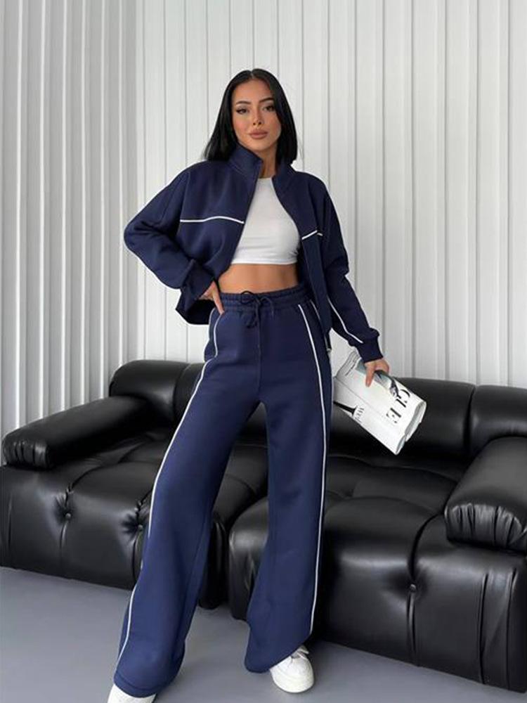 2026 New Fashion Casual Tracksuit, Long Sleeve Half Zip Hooded Sweatshirt, Drawstring Striped Pants, 2 Piece Outfit