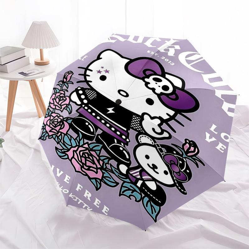 1pc Rock Coco Hello KittyOpen/Close Umbrella-Windproof, Compact Travel Umbrella, Sturdy 8-Rib Shaft1037