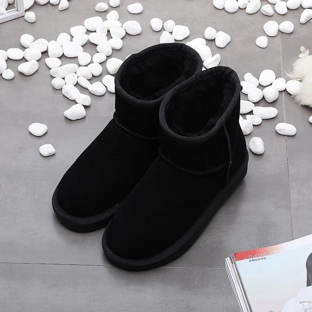 Winter Leather Classic Snow Boots Women Snow Boots Women's Cow Leather Ankle Boots Plus Size Women Shoes Flat Bottom with Plush Cotton Boots