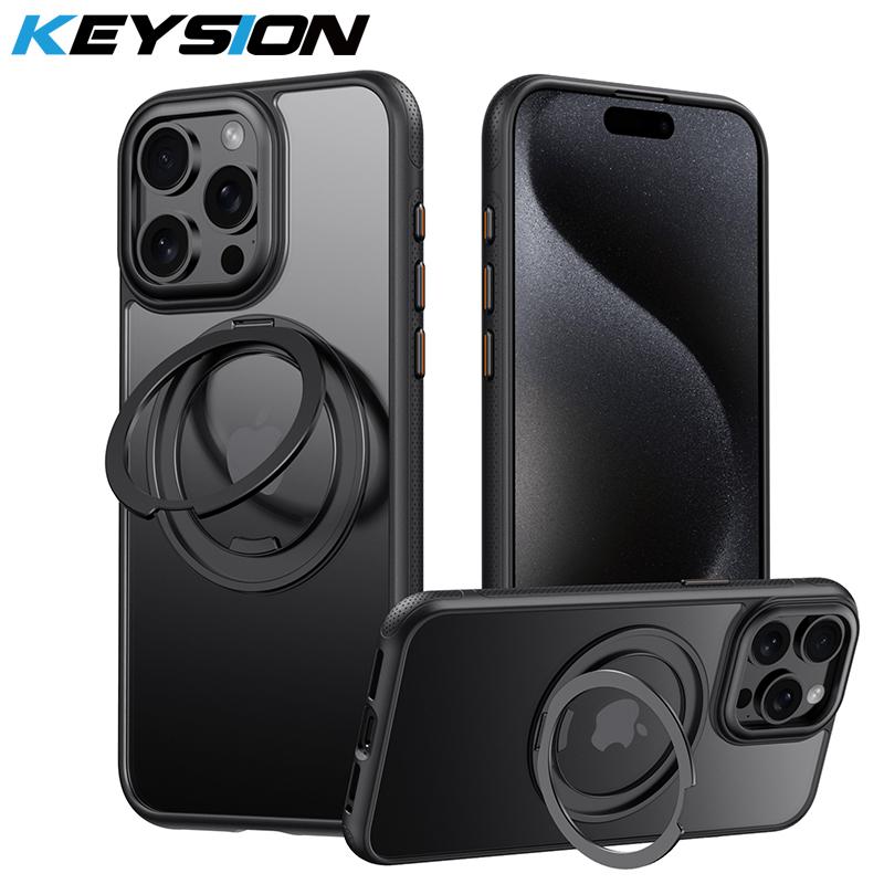 KEYSION N52 Magnetic 360° Ring Case for MagSafe for iPhone 13 14 15 Pro Max Matte Transparent Shockproof Phone Cover