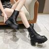 Модные зимние теплые ботильоны для женщин, кожаные короткие ботинки с круглым носком, высокая платформа, меховые мотоциклетные ботинки, толстые кроссовки на каблуке 9 см