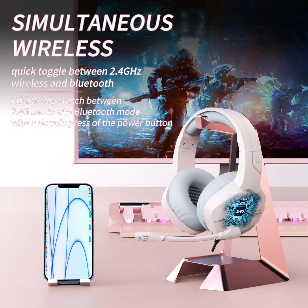 BINNUNE Wireless Gaming Headset with Can Be Used Continuously for 120 Hours 3WAY Low Latency Wireless Headset with Noise Canceling Compatible with FPS