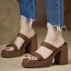 Coarse Sandals Women's Summer New Square Head Fashion Simple Flip-flops Waterproof Platform High Heels