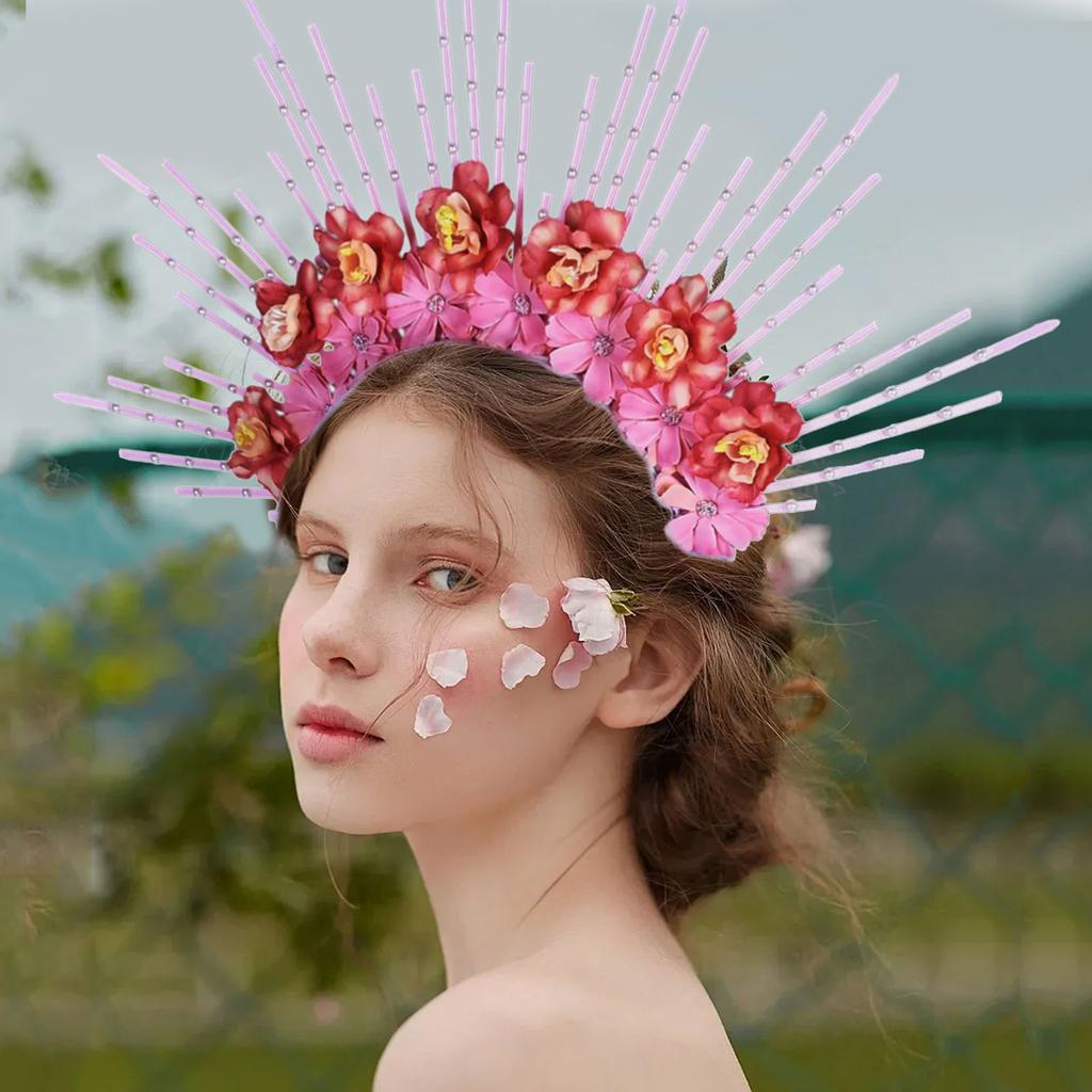 Graceful Floral Hair Garlands Silk Headpiece Ethnic Hair Decoration with Colorful Flowers Floral Charm for Photoshots
