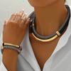 Chunky Necklaces For Women, 14k Gold-Plated Chain And Bracelet Set Gift Black And White Ropes Statement Necklace Jewelry Bohemian Style
