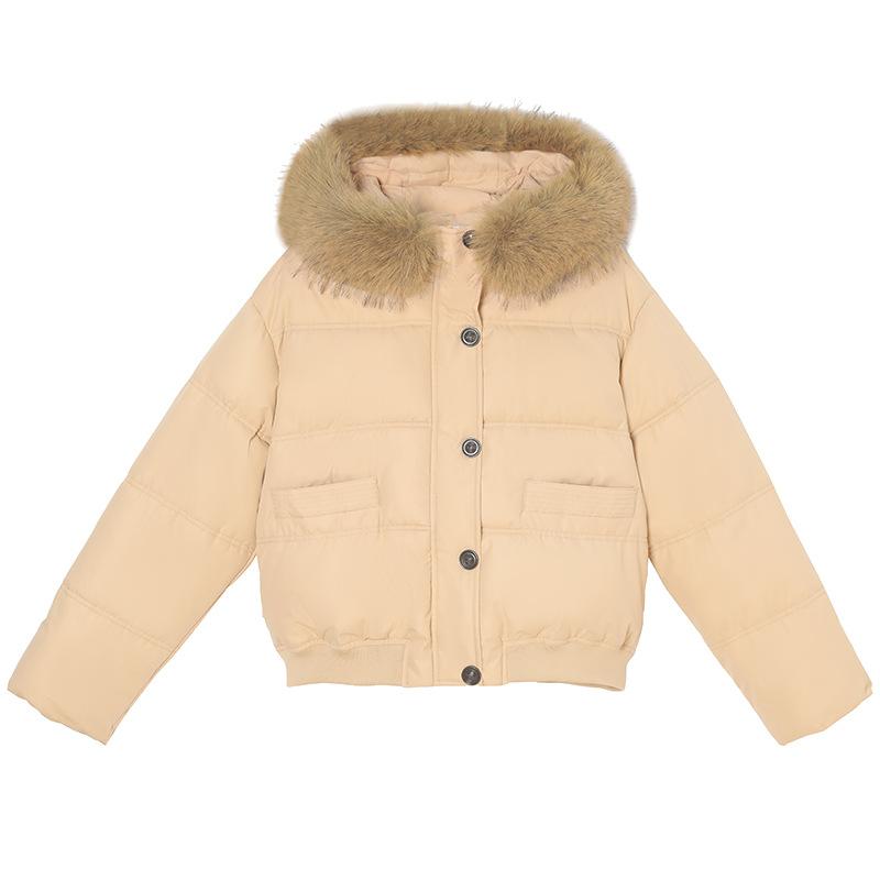 Большой меховой воротник короткая пуховая хлопковая куртка женская зима 2025 новая свободная утолщенная зимняя