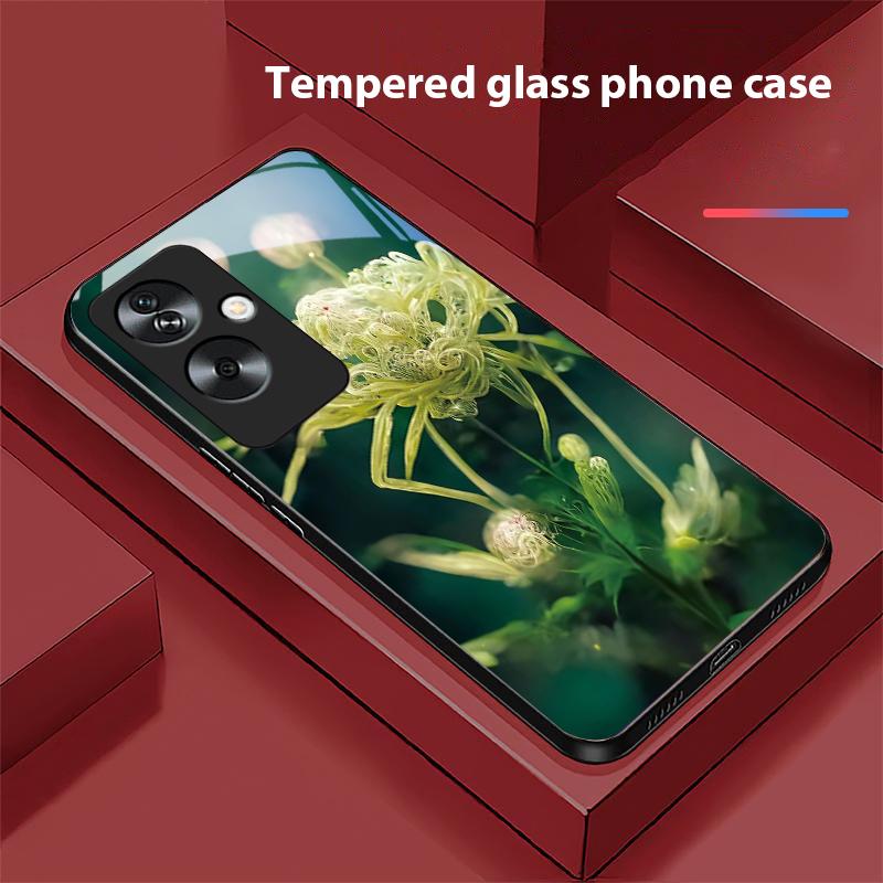 Золотой Пион Зеленый Для Oppo A79 5G 58 78 74 60 4G Reno 11F Realme GT 6 11 Note 50 10 C55 X2 Закаленное Стекло Черный Чехол для Телефона