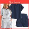 Укороченный 2-piece Костюм Топ+Брюки Эстетичный Летний Женский Льняной Повседневный Спортивный Костюм Короткие Брюки Комплект Спортивный Костюм Оверсайз