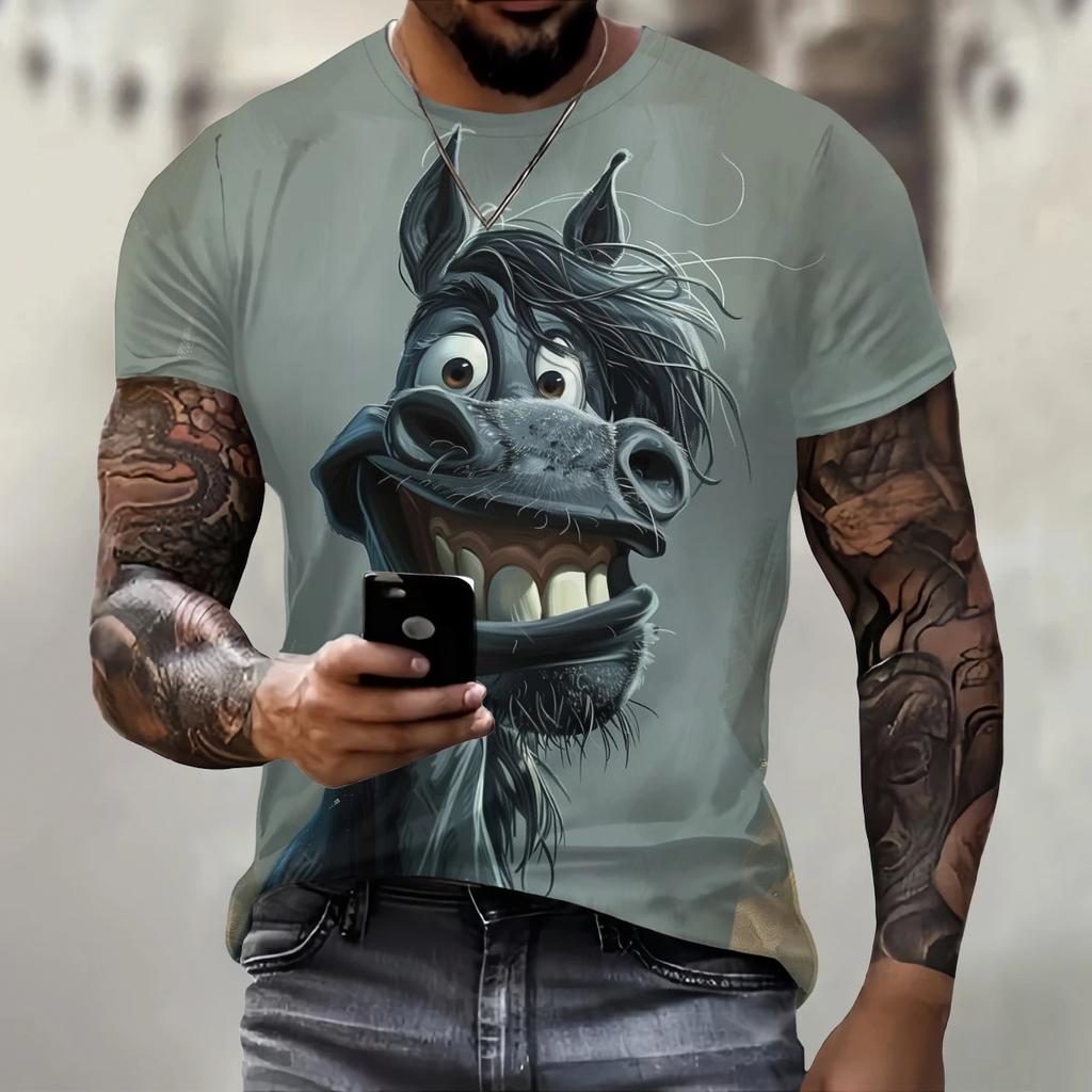 Funny 3D Donkey Print T Shirt For Men Street Trend Hip Hop Clothing Casual O-neck Short Sleeve T-Shirt Fashion Loose Summer Tops