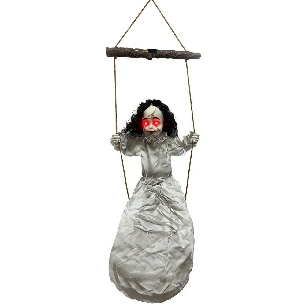 White Clothes Swing Hanging Ghost Halloween Decoration Sound Activated Haunted House Prop Yard