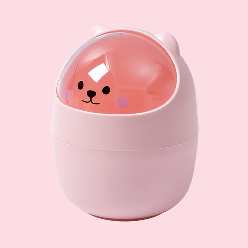 Милый мультяшный контейнер для хранения с крышкой, мусорная корзина для рабочего стола, ведро для хранения мусора, мини-кисти, контейнер для макияжа для дома
