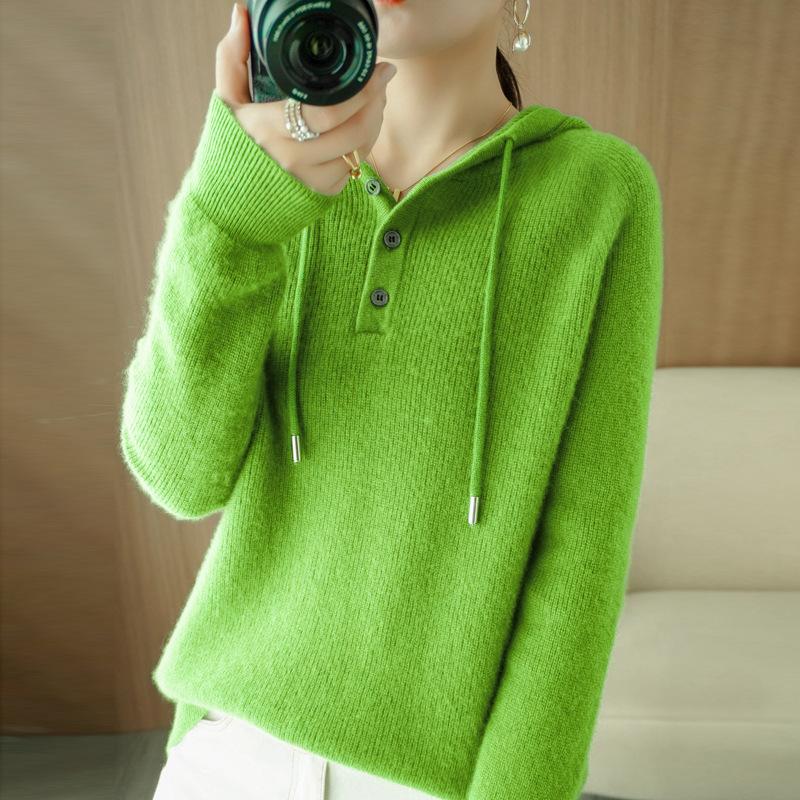 YYFS Женские модные повседневные однотонные свободные свитера с капюшоном на осень и зиму с длинным рукавом