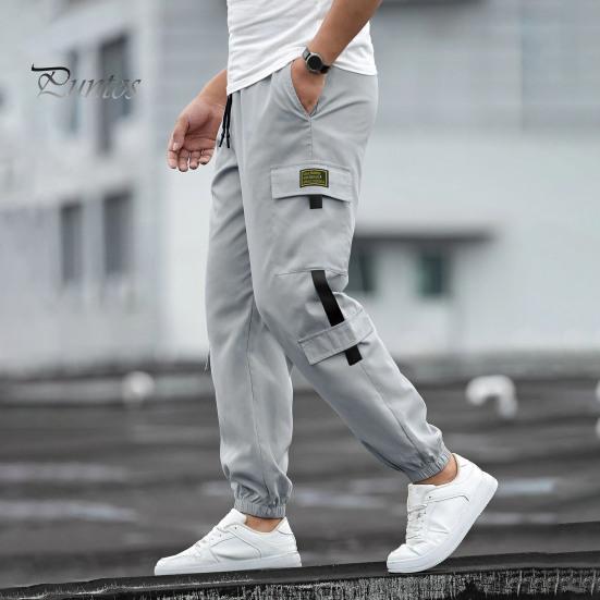 Мужские брюки-карго с несколькими карманами, в уличном стиле, с резинкой на щиколотке, в стиле ретро, с эластичной резинкой на талии для повседневной носки на открытом воздухе и на работе