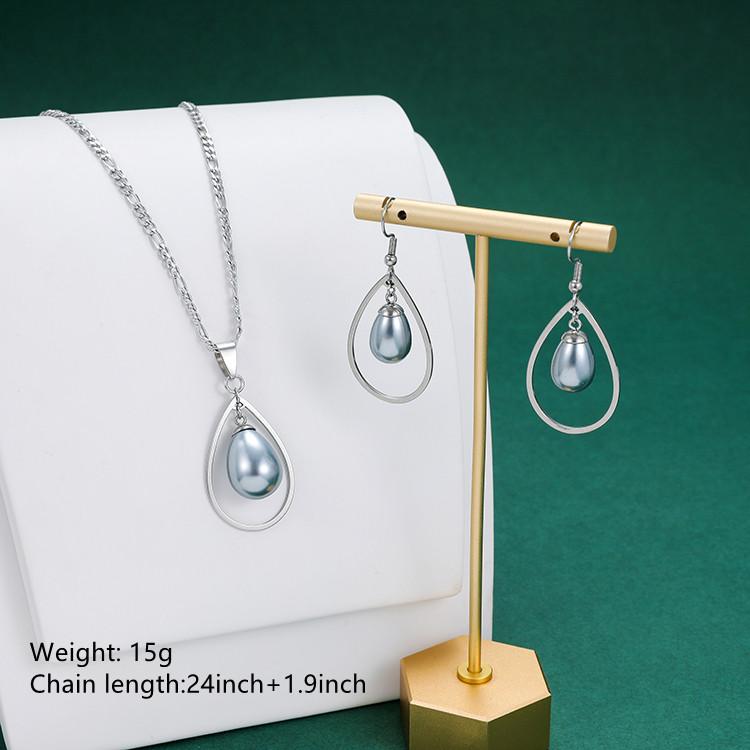 High Quality Stainless Steel 18K Gold Plated F Pearl Necklace Earrings Set Wedding Engagement Gift New Design