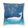 Happy Whale Animals Teal Blue Pillowcase Polyester Linen Velvet Pattern Zip Decorative Pillow Case Bed Cushion Cover