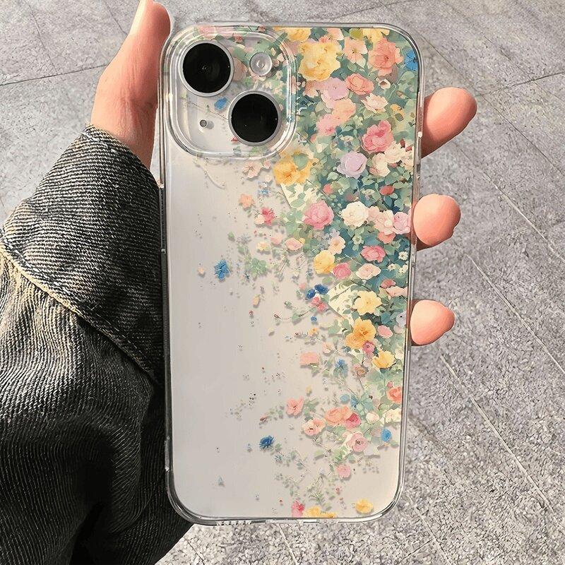 Мультяшный цветочный узор Прозрачный минимализм ТПУ чехол Для IPhone 17 Pro Max Air 11 15 12 14 13 16 Pro Max Plus 16e 17Pro Милый чехол